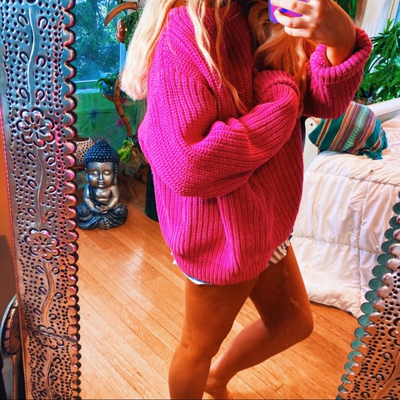 Ultra Thick Woven Fuchsia Pink Oversized Sweater - Picture 13 of 15